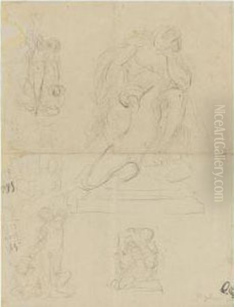 Three Sheets Of Studies, Including An Annunciation And Studies For
A Sculpture Depicting Count Ugolino Oil Painting by Jean-Baptiste Carpeaux