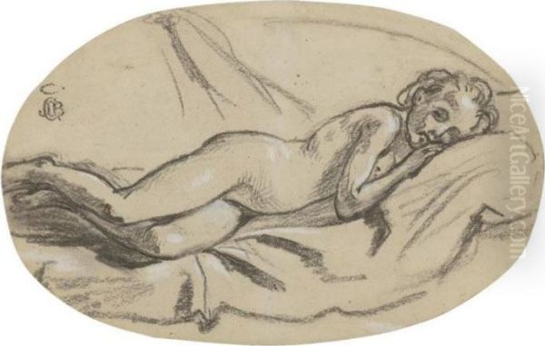 Study Of A Reclining Female Nude Oil Painting by Jean-Baptiste Carpeaux