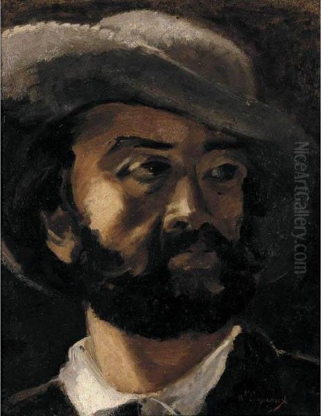 Portrait Of A Man Wearing A Grey Hat, Possibly A Portrait Of Antoine Vollon Oil Painting by Jean-Baptiste Carpeaux