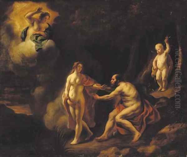 Jupiter and nymph, with Juno above Oil Painting by Jacob Jordaens