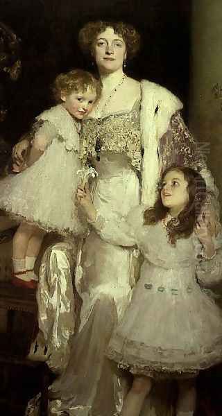 Portrait of Mrs. Alfred Mond, later Lady Melchett, and her two daughters, Mary and Nora Oil Painting by Solomon J Solomon