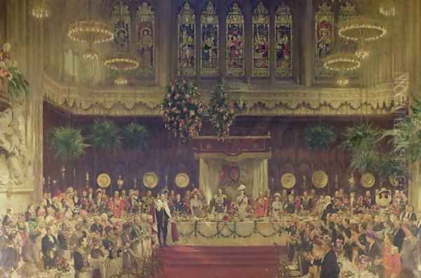 Coronation Luncheon for King George V and Queen Mary in Guildhall, 29th June 1911, 1914-22 Oil Painting by Solomon J Solomon