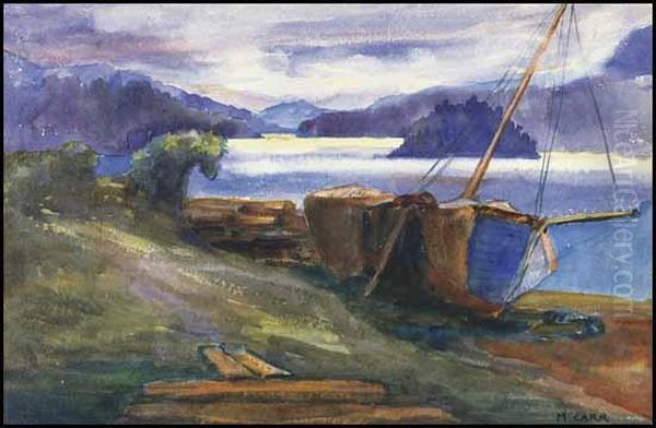 Beached Boat On A West Coast Seashore Oil Painting by Emily M. Carr