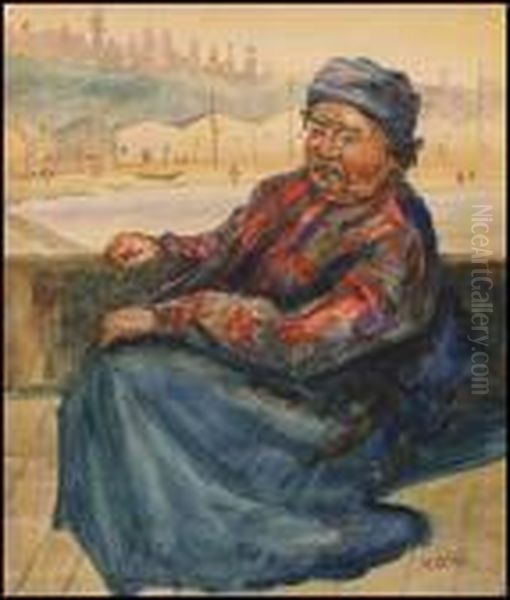 Native Woman At Alert Bay Oil Painting by Emily M. Carr