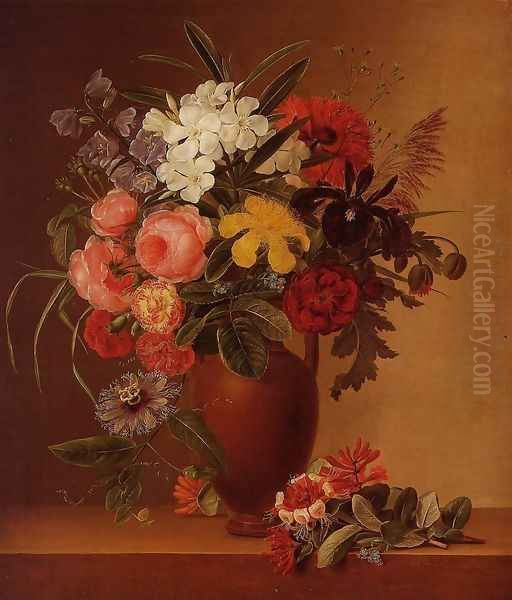 Still Life with Flowers in an Earthenware Vase Oil Painting by Johan Laurentz Jensen