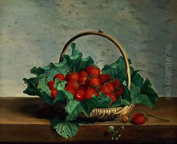 Basket of Strawberries Oil Painting by Johan Laurentz Jensen