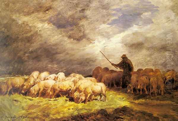 The Swineherd Oil Painting by Charles Emile Jacque