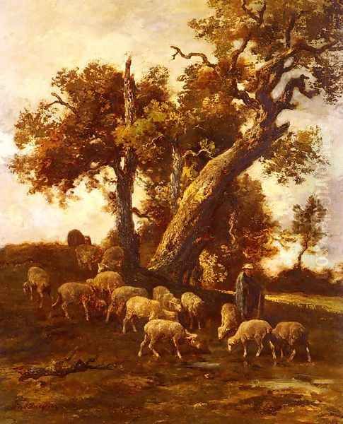 Sheep At Pasture Oil Painting by Charles Emile Jacque