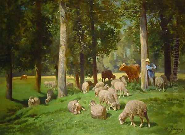 Landscape with Sheep Oil Painting by Charles Emile Jacque