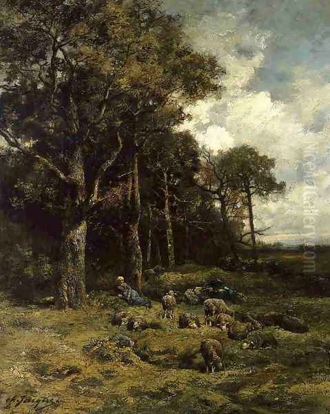 The Shepherdess Oil Painting by Charles Emile Jacque