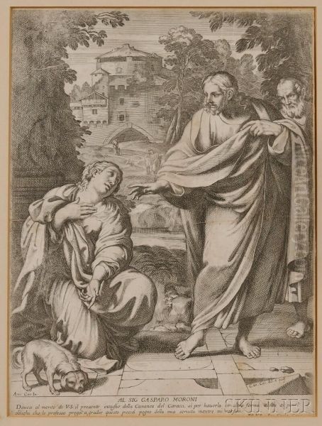 Christ And The Woman Of Samaria Oil Painting by Annibale Carracci