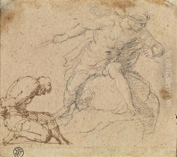 Two Male Figure Studies Oil Painting by Annibale Carracci