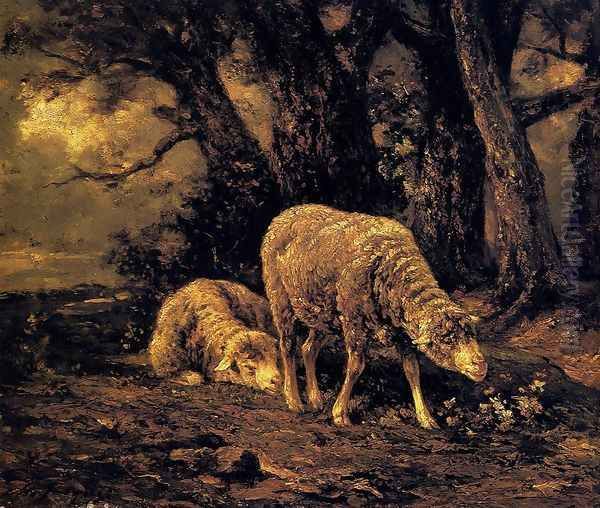 Sheep In A Forest Oil Painting by Charles Emile Jacque