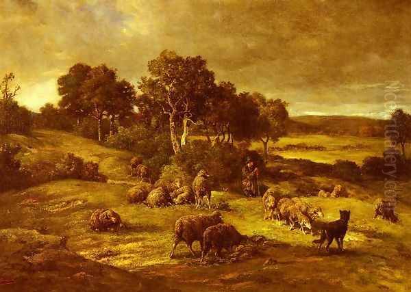 Le Troupeau (The Herd) Oil Painting by Charles Emile Jacque