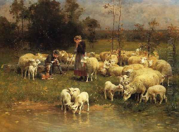 Guarding the Flock Oil Painting by Charles Emile Jacque