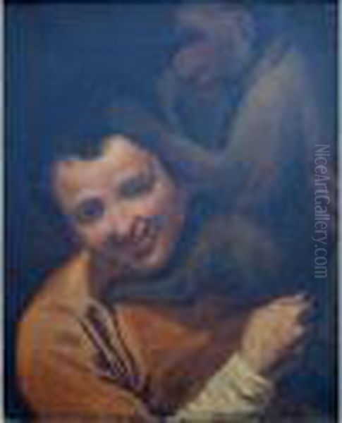 Man With A Monkey Oil Painting by Annibale Carracci