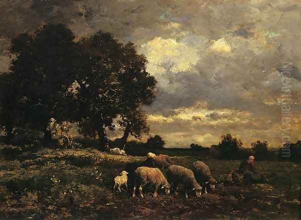 Tending the Flock Oil Painting by Charles Emile Jacque