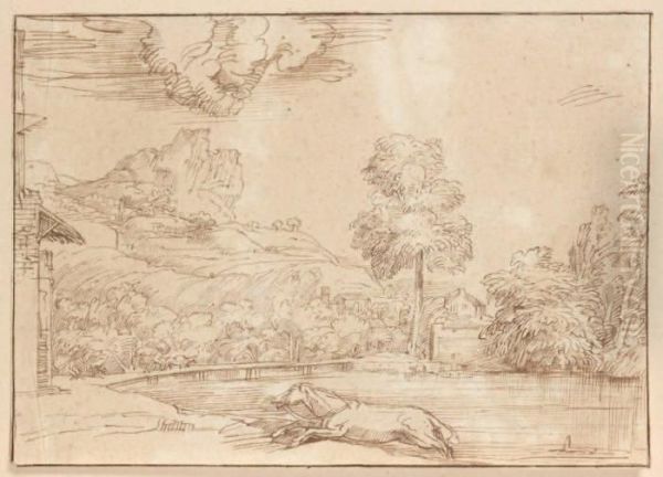 Paysage Au Cheval Poursuivi Par Un Serpent by Annibale Carracci