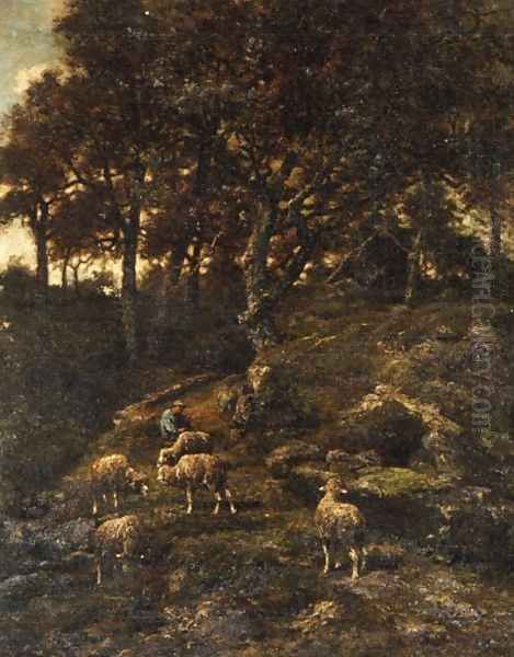 Shepherd and his Flock Oil Painting by Charles Emile Jacque