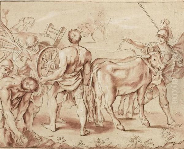 Romulus And Remus Establishing Rome's Boundaries Oil Painting by Annibale Carracci