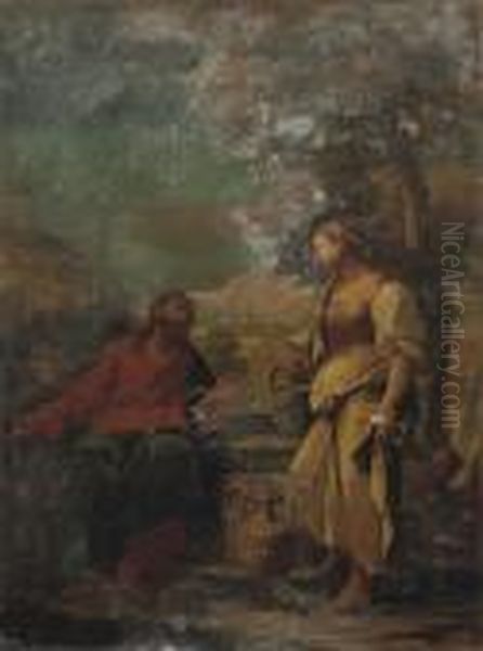 Christ With The Woman Of Samaria Oil Painting by Annibale Carracci