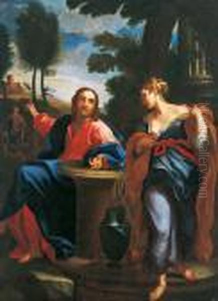 Seguace Del Xvii Secolo Christus Und Diesamariterin Am Brunnen Oil Painting by Annibale Carracci