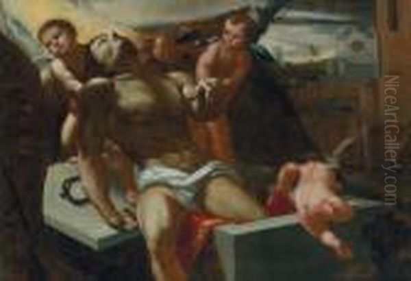 Die Grablegung Christi Durch Engel Oil Painting by Annibale Carracci