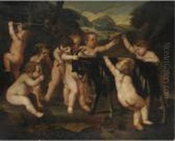 Scena Con Putti Che Giocano Con Un Capra Oil Painting by Annibale Carracci