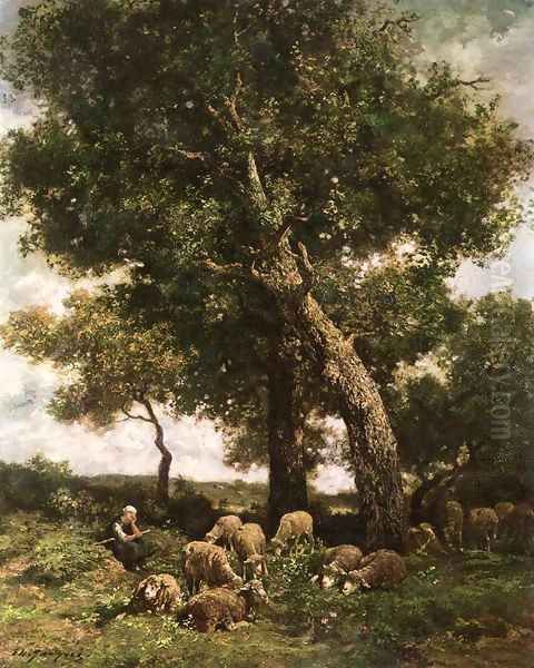 On the Pasture Oil Painting by Charles Emile Jacque