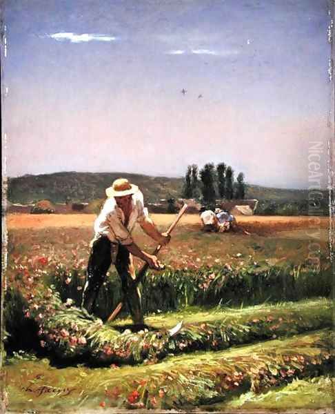 A peasant mowing Oil Painting by Charles Emile Jacque