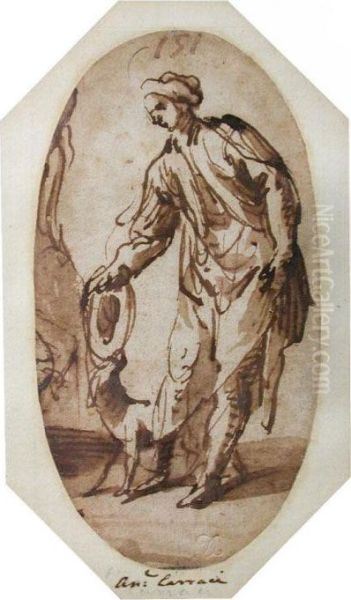 A Man With A Greyhound Oil Painting by Annibale Carracci