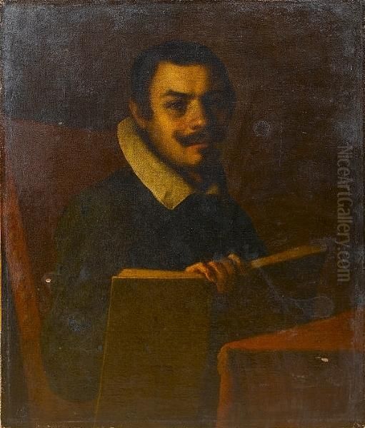 Portrait Of A Gentleman, Half-length, Seated At A Draped Table And Holding A Book Oil Painting by Annibale Carracci