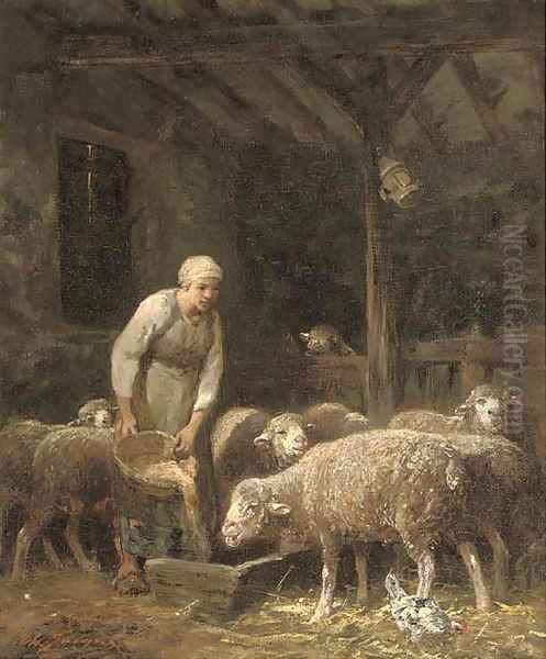 Feeding time Oil Painting by Charles Emile Jacque