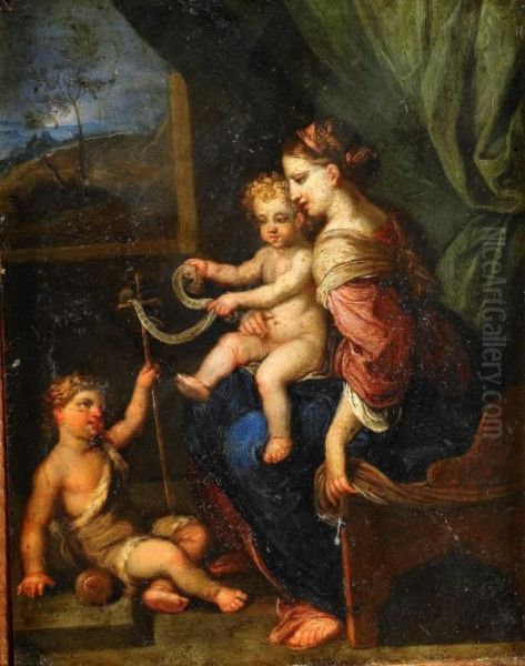 Jungfru Maria Med Johannes Doparen Oil Painting by Annibale Carracci