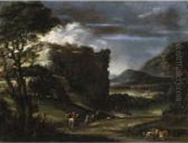 Paesaggio Con Scena Di Caccia Oil Painting by Annibale Carracci