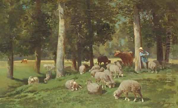 Paysage avec moutons Oil Painting by Charles Emile Jacque