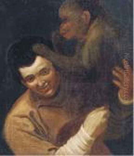 Man With A Monkey Oil Painting by Annibale Carracci