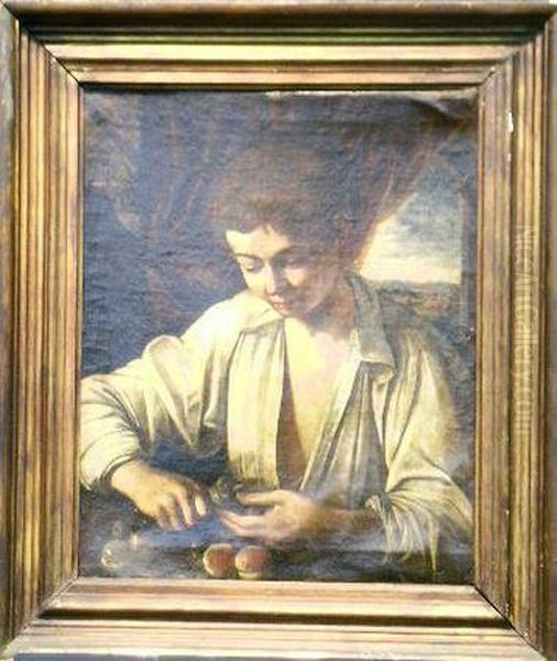 Boy Cutting Fruit Oil Painting by Annibale Carracci