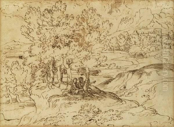 Figures Under Trees Oil Painting by Annibale Carracci