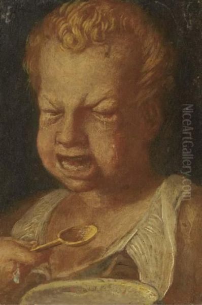 A Boy Feeding Oil Painting by Annibale Carracci