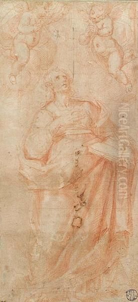 Kneeling Monk (recto); Studies Of Monks(verso) Oil Painting by Annibale Carracci