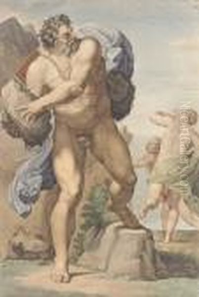 Polyphemus Hurling A Rock At Acis And Galatea Oil Painting by Annibale Carracci