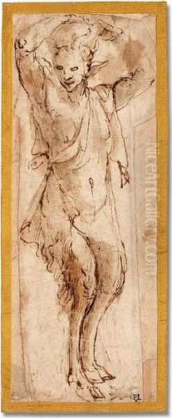 Study Of A Standing Satyr In The Pose Of A Caryatid Oil Painting by Annibale Carracci