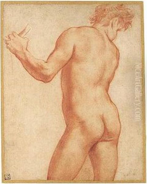 Three-quarter-length Study Of A Male Nude, Seen From Behind, Holding A Rope Oil Painting by Annibale Carracci