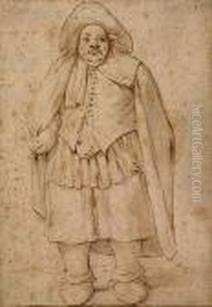 A Standing Peasant<</b> Oil Painting by Annibale Carracci