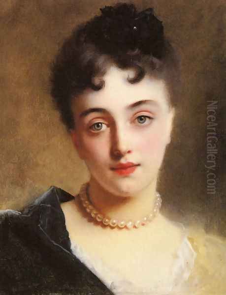 An Elegant Lady with Pearls Oil Painting by Gustave Jean Jacquet