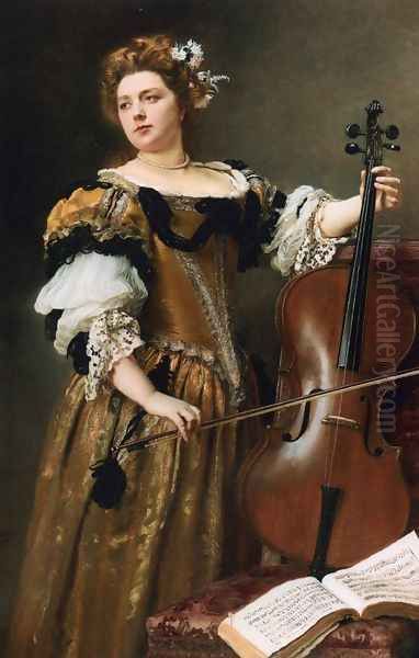 The Cello Player Oil Painting by Gustave Jean Jacquet