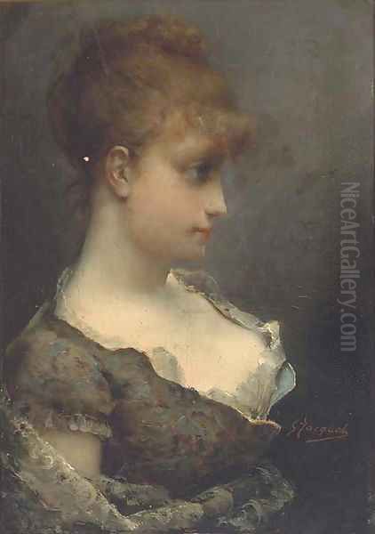 A young beauty in contemplation Oil Painting by Gustave Jean Jacquet