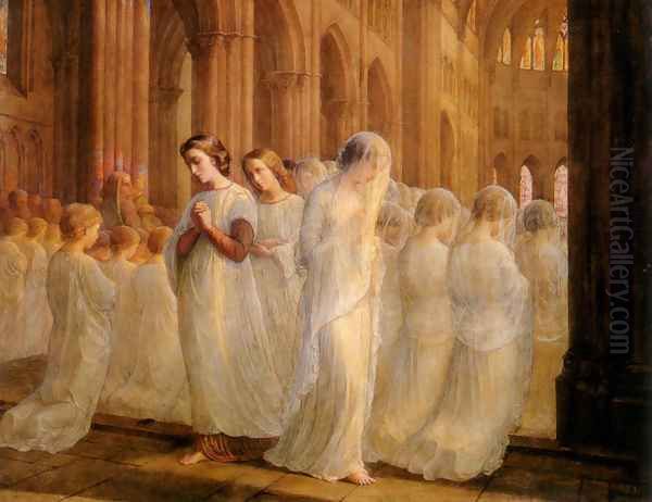 Le Poème de l'âme - Première communion (The Poem of the Soul - First Communion) Oil Painting by Anne-Francois-Louis Janmot