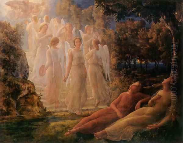 Le Poème de l'âme - L'Échelle d'or (The Poem of the Soul - The Golden Ladder) Oil Painting by Anne-Francois-Louis Janmot